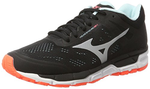 Mizuno Synchro MX W, Zapatillas de Running para Mujer, (Black/Silver/fierycoral), 39 EU