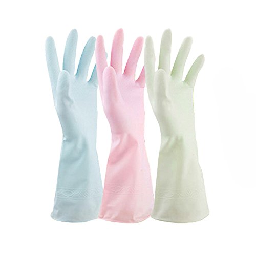 3Pair(6pcs) Mixed Color Natural Latex Rubber Waterproof Water Stop Gloves Dishwashing Gloves Non Slip Gloves