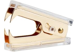 NATSUMEBASICS 1 Pack Gold Staple Remover Clear Acrylic Body Steel Jaws Staples Puller Removal Tool for Dress Up Home Office School Desk Accessories Gift (Gold, 1 Pack)