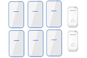 GENERIC Sonnette sans fil étanche avec carillon sans fil, portée de 300 m, 2 boutons poussoirs, 6 récepteurs, 38 sonneries, indicateur LED, 4 niveaux de volume