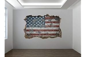 WMOLTDTM American Flag on a Brick Wall Photo Hole in Wall Sticker Wall Mural (15515769) (90cm x 60cm)