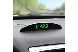 Riloer Reloj de Temperatura del Automóvil, Voltaje del Termómetro del Reloj Digital del Tablero de Instrumentos Automático Universal con Pantalla LCD para el Interior del Automóvil, Verde