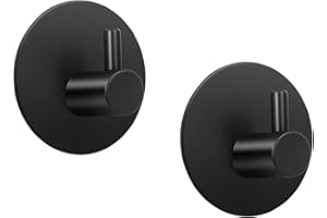 LJLink Lot de 2 porte-serviettes autocollants en acier inoxydable pour salle de bain, cuisine, chambre à coucher, bureau - Noir Rond