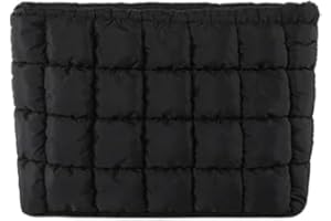 HFLZBRO Puffy Quilted Makeup Bag, Travel Cosmetic Bag for Women, Toiletry Organizer Pouch, Clutch, Black