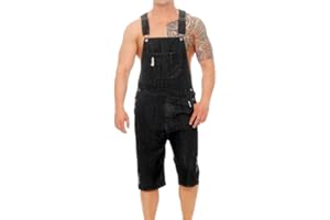 Oanviso Men's Denim Strap Short Jumpsuit Casual Work Trousers Jumpsuit Vintage Bibs Jumpsuit Stylish Dungarees Overalls with Pockets Summer Ripped Hole Short Jeans Jumpsuit