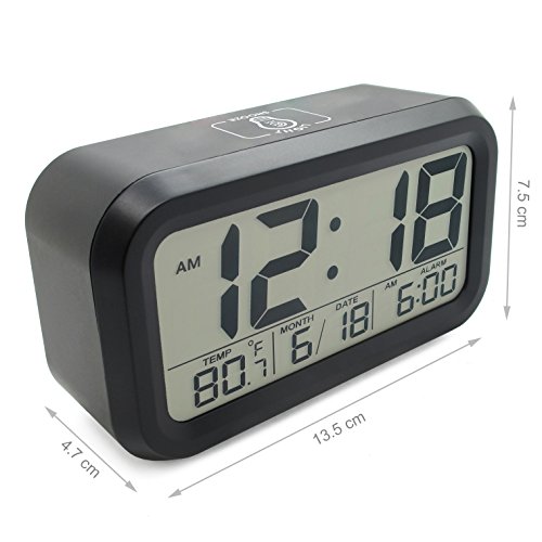 JCC batteriebetriebener Reisewecker LED Digital-Wecker mit extra großem Display, 5 Minuten Snooze, Temperatur, Datumsanzeige, und Lichtsensor Nachtlicht – schwarz - 9