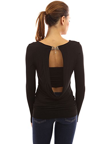 PattyBoutik Cowl Neck Backless Long Sleeves Top Set (Black 12)
