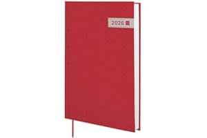 Finocam – Agenda 2026 1 Jour par page | Janvier – Décembre (12 mois) | Agenda annuel 2026 avec signet en ruban tissé | Couverture rigide Porto – Rouge – International