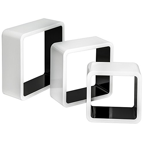 TecTake 3er Set Wandregal Hängeregal Cube Lounge CD Retro Regal – diverse Farben – (Schwarz-Weiß | Nr. 401591) - 4