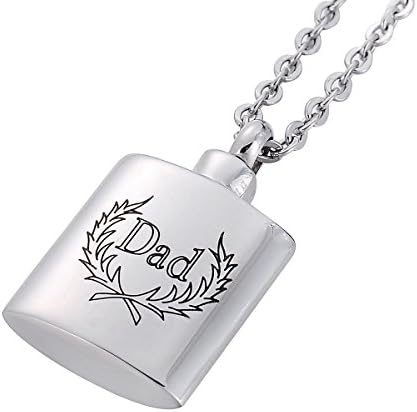 VALYRIA Engraved "Dad" Charm Urn Pendant Necklace Stainless Steel Waterproof Memorial Ash Keepsake