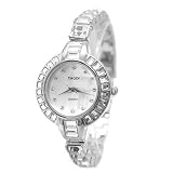 DEFW864B NATÜRLICHE PNP-glänzende Silberne Uhr-Kasten-weiße Vorwahlknopf-Damen-Frauen-Armband-Uhr