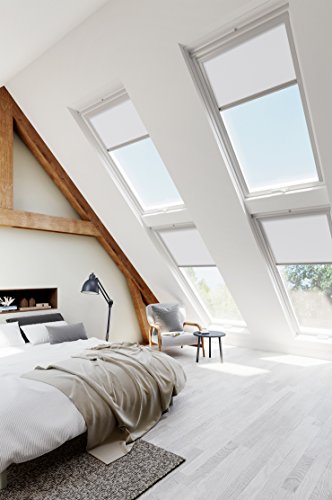 Darkona ® Dachfenster Rollo passend für Velux – Verdunkelungs – Viele Farben / Viele Größen (FK06, Weiß) – Silberrahmen - 3