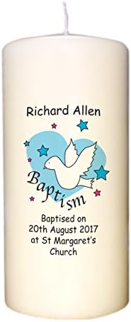 Dove & Hearts Blue Baptism Candle - Personalised