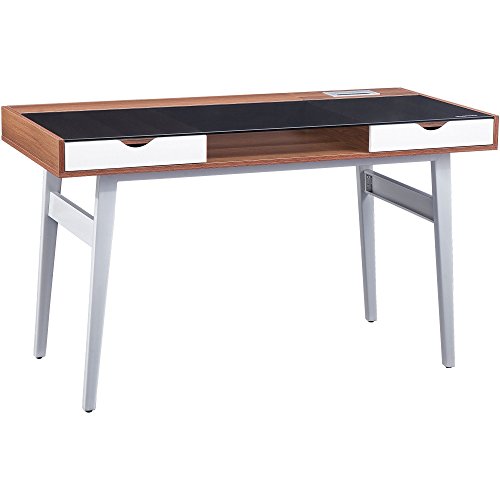 Retro Glass Topped Computer Writing Desk Table with Drawers for a Home Office or Student Piranha Furniture Sabalo - PC 22w