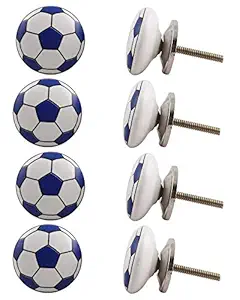 8 Pieces Furniture Knobs | Ceramic Bulk Cabinet Knobs | Blue Drawer Pulls for Dressers | Football Flat Antique Drawer Handle |3.81 cm Knobs