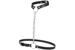 OUTLETISSIMO® Collana Pettorina Pelle Nera Punk Gotico Imbracatura Petto Cinghia In Vita Harness Collarino Con Catena Acciaio ET154