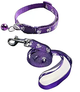 PSK PET MART Soft Nylon Paw Print Collar Set for Puppies and Cats, (10 MM) (Purple)