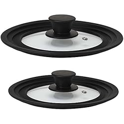 Culinario - Lot de 2 couvercles universels en Verre avec Une vanne de Sortie et Un Bord en Silicone - Diamètres de 16/18/20 cm et 24/26/28 cm - Protection Anti-éclaboussures
