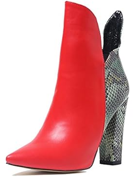 Damen Spitze Toe Blockabsatz Schuhe High Heels Stiefeletten Ankle Boots