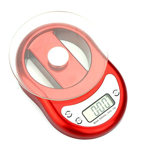 5kg/1g Elektronische Multifunktionale K¨¹chenwaage mit gro?er LCD-Bildschirm Rot Silber Rosa