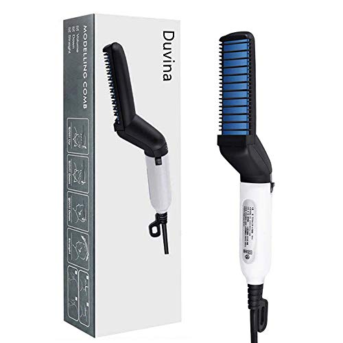 Duvina, spazzola lisciante per barba da uomo, spazzola per lisciare i capelli, pettine elettrico, pettine riscaldato e anti-scottatura