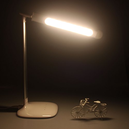 ALED LIGHT ®6W Dimmable LED Desk Lamp ,3 Light Farbenmodi LED Tischlampe, 5 Helligkeitsstufen Dimmbar 180° Faltbar mit Nachtlicht-Funktion ,Silber, 9 Warmweiß Leds ,18 Kaltweiß Leds，USB Port[Energieklasse A] - 3