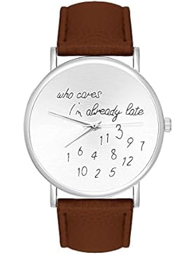 Fashion Trend Uhr Schriftzug Who Cares I'm already late Farbe Silber Braun Armbanduhr Unisex Damenuhr Herrenuhr...
