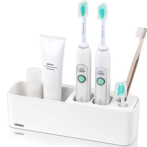 CORNERIA Easy-store Portacepillos De Diente - Soporte de Cepillo de Dientes con Ventosa, Desmontable(Blanco)
