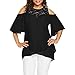 Produktbild JUSTSELL Damen T-Shirt Loose Spitze Top Unregelmäßiger Saum Schwarzes Einfarbiges Kurzärmliges Einfarbig Oberteil Batwing Oben Grosse Grössen X-5XL