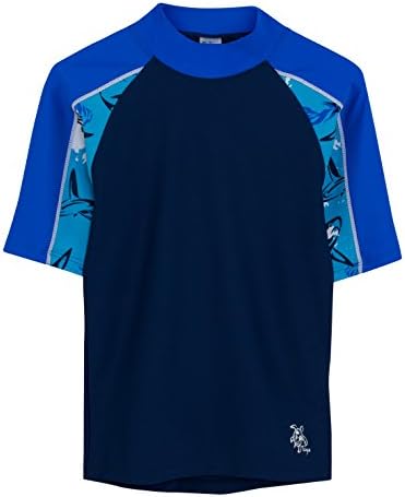 Tuga Boys Short Sleeve UV Swim Shirt - Breaker Style 4-14 Years - UPF50+ Sun Protection (11-12 Years, Laguna)