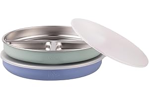 Elk and Friends Kids Stainless Steel Divided Plates with Silicone Sleeves + Lid| Suitable for Babies/Toddlers | Dishwasher Safe | Non Slip Dinnerware | Snack Dishes | 2 Pack
