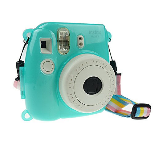 Alohallo Instant Mini 8 Transparent Case with Camera Shoulder Strap and Cleaning Cloth - Transparent - Blue