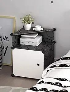 Lukzer Multipurpose Single Cube Storage Organizer Unit Bed Side Table Type Rack DIY Shelf Cabinet Space Saver (Black, White, 52 x 35 x 35 cm)