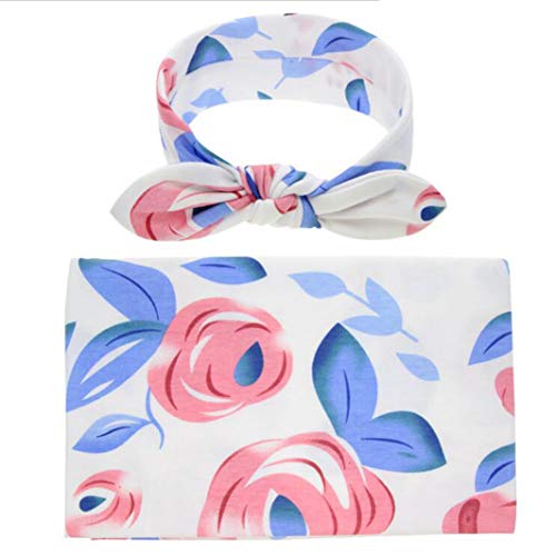 Preisvergleich Produktbild SHIJIAN Kinder Puckdecke, Schlafsäcke mit Haarband, Badeturm-Druck, Baumwolle, weich, waschbar, quadratisch, ideal als Geschenk für Neugeborene Blaue Blume