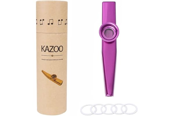 Alnicov Kazoo en métal, en alliage d'aluminium, avec 5 membranes de flûte kazoo et une belle boîte pour instrument de musique, ukulélé, guitare, partenaire (violet)