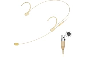 KIMAFUN Micrófono Beige de Auriculares, Pro Earset Over Ear Hanging, Micrófono de Condensador para la Cabeza, Compatible con Transmisores de Cuerpo del Sistema Inalámbrico Mini XLR TA3F, HC-810 D3