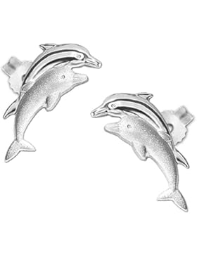 CLEVER SCHMUCK Silberne Ohrstecker Delfinpaar 11 mm matt und glänzend STERLING SILBER 925 für Damen oder Kinder