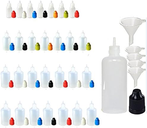 XIAONAN 10 Pack x 50ml LDPE Empty Plastic Squeezable Liquid Juice Oil Eye Dropper Bottles Jars Containers with Funnel - Long Thin Tip - CRC Child Resistant Cap(Bottles + Orange Caps + Tips)