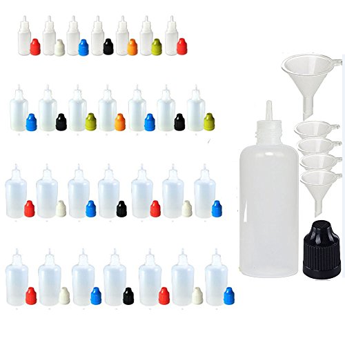 XIAONAN 10 Pack x 50ml LDPE Empty Plastic Squeezable Liquid Juice Oil Eye Dropper Bottles Jars Containers with Funnel - Long Thin Tip - CRC Child Resistant Cap(Bottles + Orange Caps + Tips)