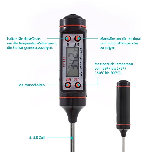 Küchenthermometer Haushaltsthermometer mit langer Sonde, LCD Bildschirm, Amorus® 2 PCS Einstichthermometer für Braten, Grill, BBQ Backen, Baby Ernährung und Badewasser usw (1) - 2