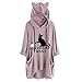 Produktbild BHYDRY Frauen-beiläufiges Druck-Katzen-Ohr-mit Kapuze langärmliges Taschen-unregelmäßiges Spitzenblusen-Hemd(XX-Large,Rosa)