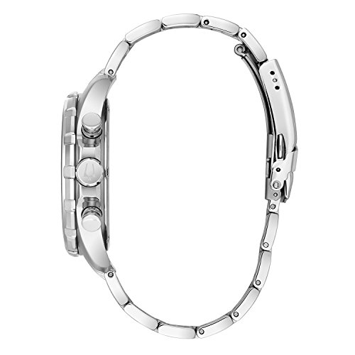 Bulova Men's Designer Chronograph Watch Stainless Steel Bracelet - Water Resistant Blue Dial Marine Star 96B256