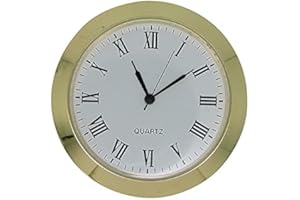 DANS CLOCK SHOP New Mini Round Premium Metal Quartz Bezel Clock Watch Movement Insert Gold with Black Roman Numerals White Dial Battery Operated Mantel (55mm Insert - 52mm Hole)