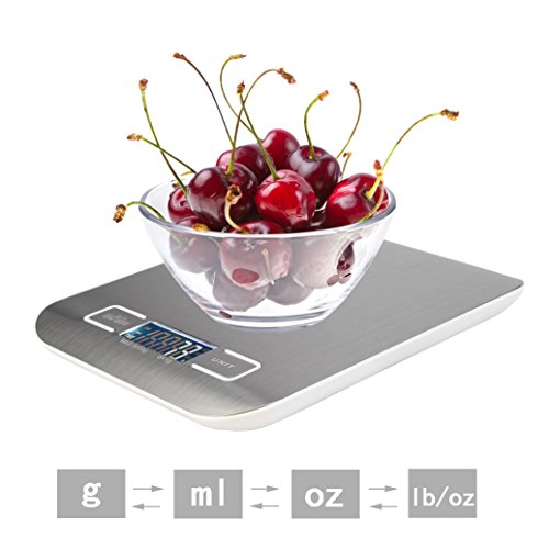 Die elektronische waage – MAVIE 11lb / 5kg – digital – küche essen skala mit lcd – display, silber, edelstahl kochen skala, genauigkeit 0.01oz/1g - 5
