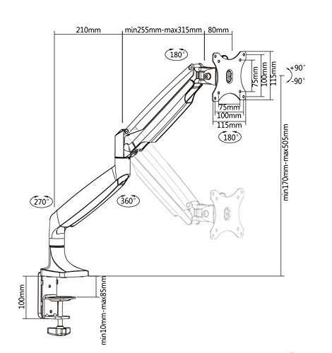 Aluminium Gasdruck Tischhalterung für LED und LCD Monitore bis 32 Zoll VESA 75×75 100×100 HALTERUNGSPROFI OFFICE-GS312A (1 Monitor) - 4