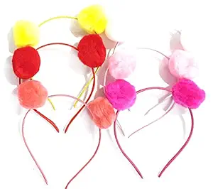 ANNA CREATIONS Hair Accessories Korean Style Pom Pom Fur Plastic Hairband Headband for Girls and Woman SET OF 6 -MULTICOLOUR