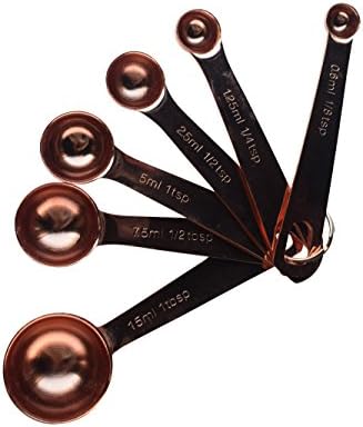 Easy To Use, Professional Stainless Steel Copper Measuring Spoons, set of 6 , Engraved measurements for Dry and Liquid Ingredients with a Mirror Polished Finish. Ideal use for all of your cooking and baking requirements by EMIG products.