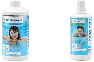 NATURISTIC Clearwater CH0007 Foam Remover for Swimming Pool and Spa Treatment, 1 Litre & CH0009 Water Clarifier for Hot tub Spa and Swimming Water Treatment for Pristine Crystal Clear Water, 1 Litre