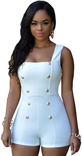 Bestoppen Women's Jumpsuit,Ladies Summer Sexy Sleeveless Double Button Zipper Back Mini Jumpsuit Casual Plus Size Slim Fit Strap Overalls Playsuit Short Pants Bodysuit for Women Ladies (S, White)