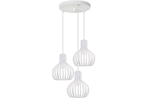 PETITES ECREVISSES Lámpara Colgante 3 Luz Retro Metal Iluminacion Industrial Creativo Luz de Techo Moderno Lámpara Palo para Cocina Comedor Dormitorio (Blanco- con base)